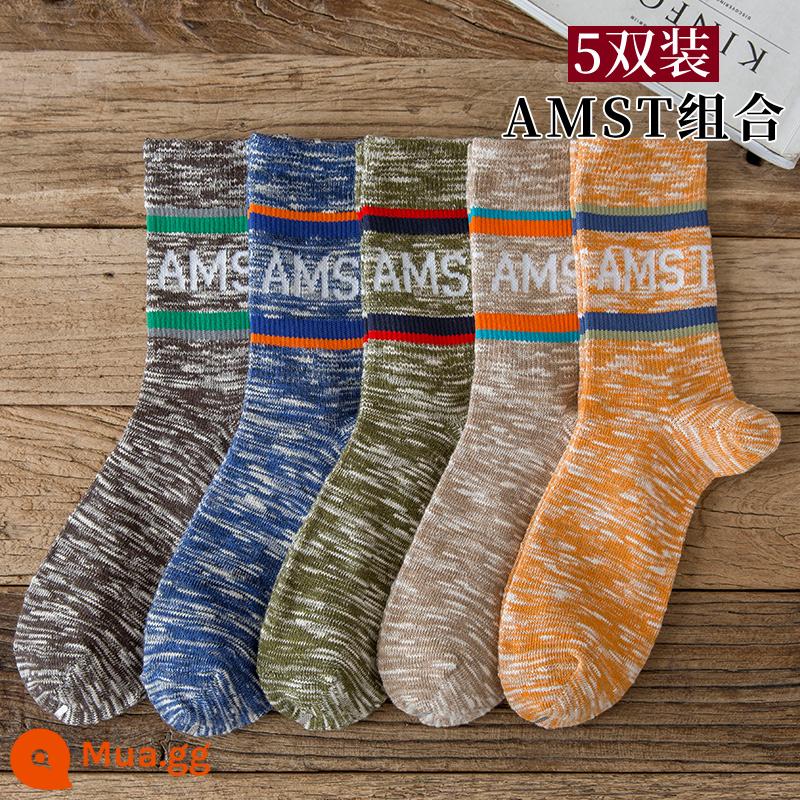 Vớ nam giữa vào mùa thu và mùa đông Cotton Đàn ông Amea Kattan Kattan Retro Dân tộc Retro Stocking - [5 đôi] Sự kết hợp ASMT