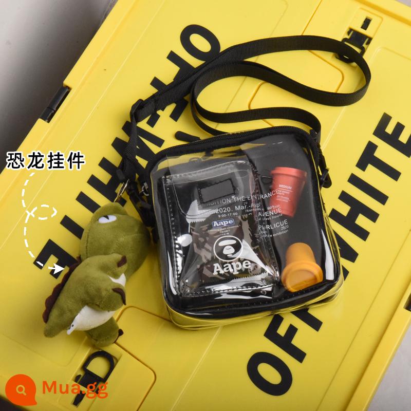 Thương hiệu Tide Túi Messenger nam PVC thạch túi trong suốt bé trai xu hướng phiên bản Hàn Quốc đeo vai học sinh túi nhỏ nhỏ - Đen[+mặt dây chuyền khủng long]