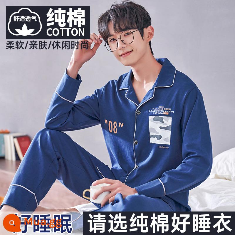 Nanjiren Bộ Đồ Ngủ Nam Nam Xuân Thu Cotton Dài Tay Homewear Nam Thu Đông Bộ Đồ Mỏng - Chàng trai trẻ đẹp trai