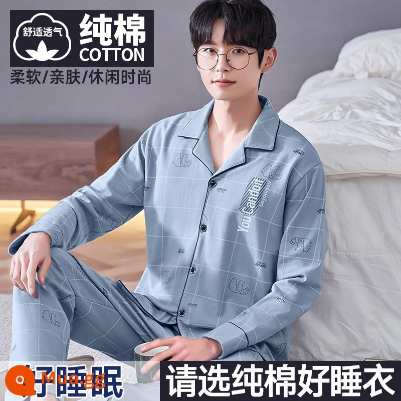 Nanjiren Bộ Đồ Ngủ Nam Nam Xuân Thu Cotton Dài Tay Homewear Nam Thu Đông Bộ Đồ Mỏng - Quý ông lịch lãm