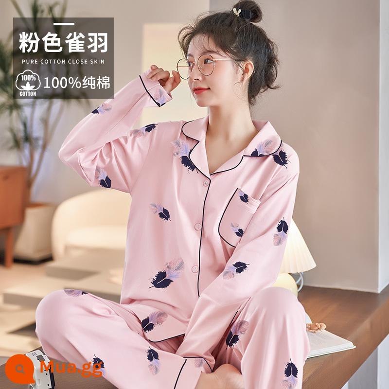 Pyjama Women Spring and Autumn vĩnh viễn cotton cotton cotton dài tay 2022 Kích thước lớn mới trong mùa đông có thể mặc bộ đồ quần áo nhà - Kem Chạng Vạng Scarlet