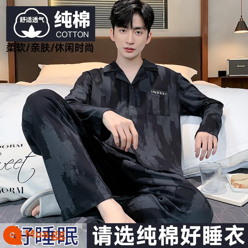 Nanjiren Bộ Đồ Ngủ Nam Nam Xuân Thu Cotton Dài Tay Homewear Nam Thu Đông Bộ Đồ Mỏng - Yeran Moran