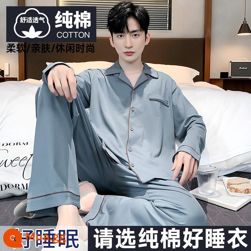 Nanjiren Bộ Đồ Ngủ Nam Nam Xuân Thu Cotton Dài Tay Homewear Nam Thu Đông Bộ Đồ Mỏng - Quý ông quyến rũ