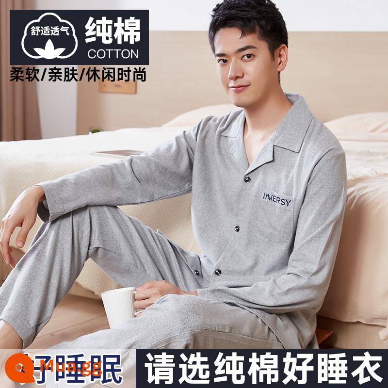 Nanjiren Bộ Đồ Ngủ Nam Nam Xuân Thu Cotton Dài Tay Homewear Nam Thu Đông Bộ Đồ Mỏng - Một ẩn sĩ đơn giản