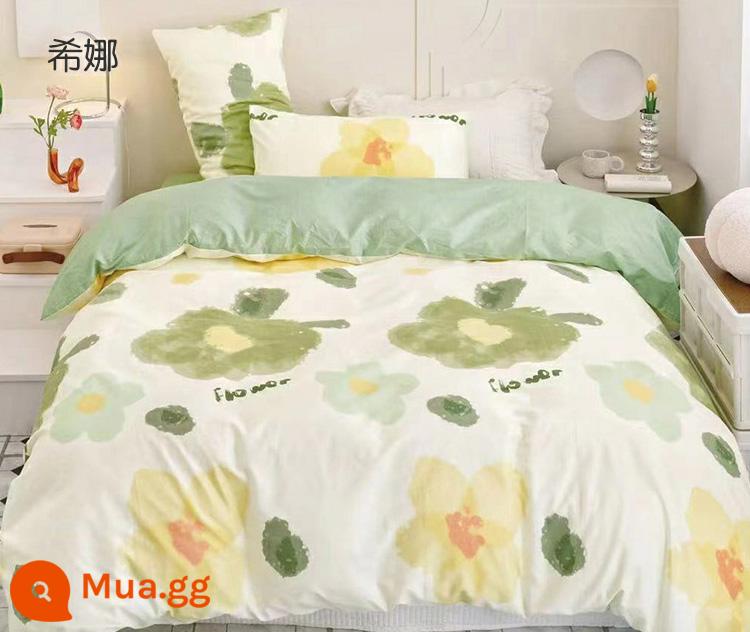 Giường Bellis Bộ 4 Cotton Nguyên Chất 100 Tờ Vỏ Chăn Vỏ Chăn Trang Bị Tấm Bộ Chăn Ga giường Đôi - Xina (100% cotton + 40S cao cấp và mật độ cao + không dễ phai màu)