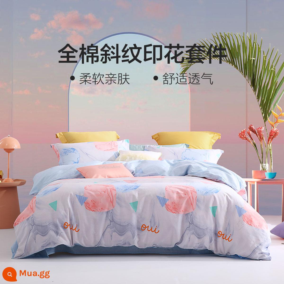 Giường Bellis Bộ 4 Cotton Nguyên Chất 100 Tờ Vỏ Chăn Vỏ Chăn Trang Bị Tấm Bộ Chăn Ga giường Đôi - Họa tiết hoa (100% cotton + mật độ cao 40S + không dễ phai)