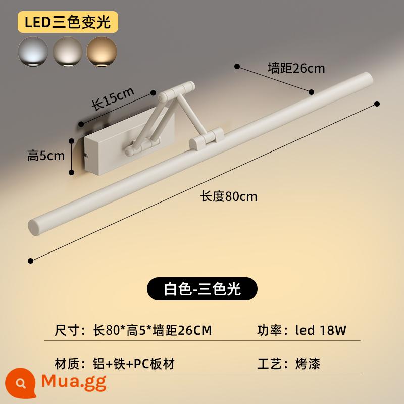 Gương Led đèn pha phòng thay đồ miễn phí đấm tủ phòng tắm bàn trang điểm gương ánh sáng có thể gập lại kính thiên văn đính đá tủ gương ánh sáng - Model trắng 80cm [18W 3 màu]