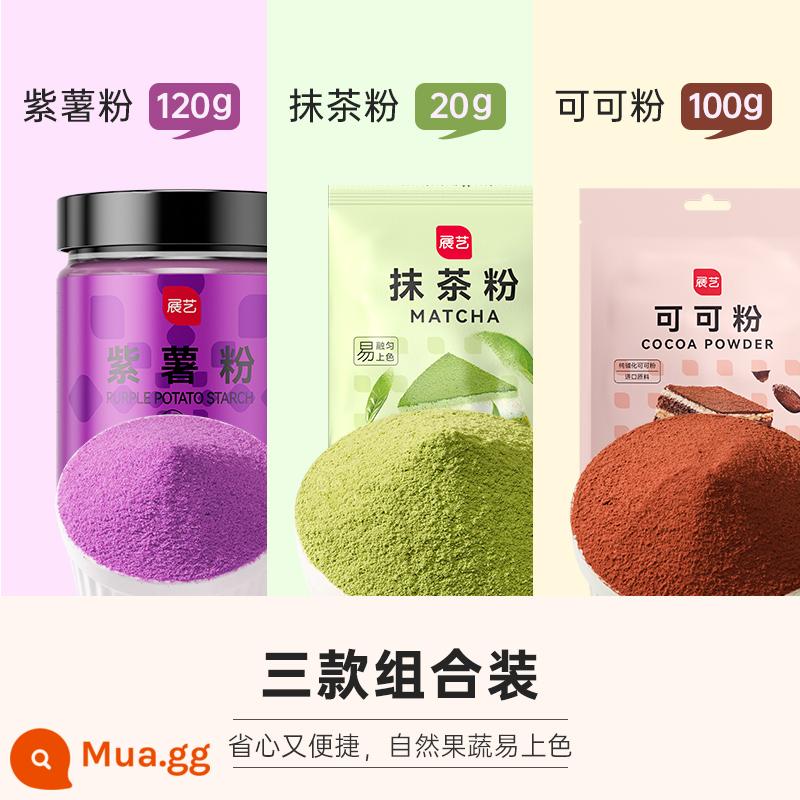 Zhanyi Bột ca cao Bột Matcha Bột dâu sô cô la Không có bông tuyết Nguyên liệu giòn Bánh nướng Đường đặc biệt Shangqiaochu - [Kết hợp ba màu] Bột Matcha + Bột Cacao + Bột Khoai Lang Tím