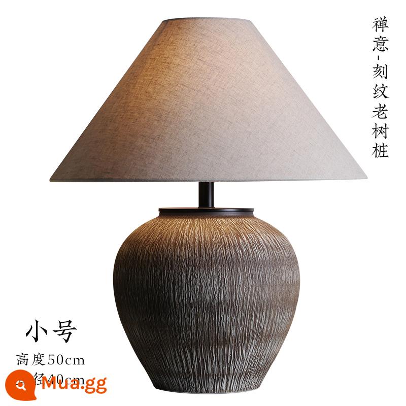 Đèn bàn wabi-sabi kiểu Trung Quốc mới theo phong cách Nhật Bản Cảnh Đức Trấn nồi gốm phòng ngủ cổ điển cạnh giường ngủ đèn phòng khách thương mại nước ngoài homestay đèn - Thiền khắc gốc cây cổ thụ