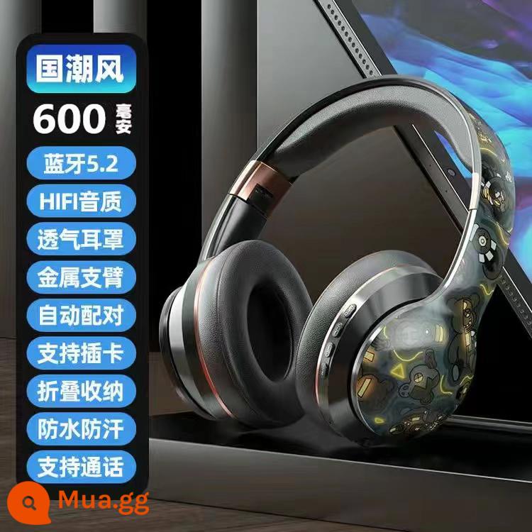 Tai nghe không dây Bluetooth E-Sport Tai nghe không dây Giảm tiếng ồn và cách âm để chơi game và chạy Tuổi thọ pin siêu dài Thích hợp cho Apple và Sony - Phiên bản Bear Black thời thượng toàn quốc [nắp tai giữa phù hợp với tai vừa và nhỏ] (chip Bluetooth 5.2 ☆ pin 600 mAh ☆ không có hiệu ứng ánh sáng)