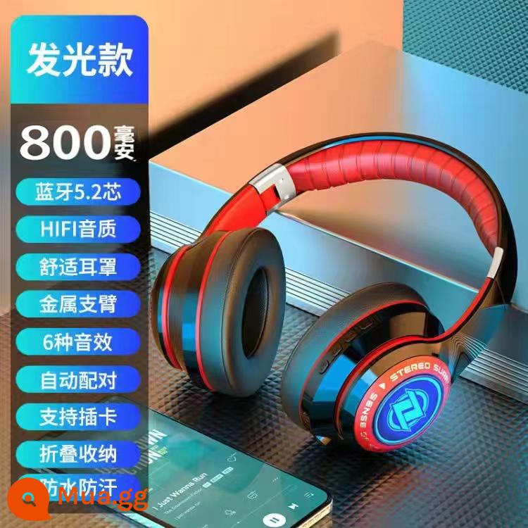 Tai nghe không dây Bluetooth E-Sport Tai nghe không dây Giảm tiếng ồn và cách âm để chơi game và chạy Tuổi thọ pin siêu dài Thích hợp cho Apple và Sony - Phiên bản Superstar đen đỏ [nắp tai giữa phù hợp với tai vừa và nhỏ] (chip Bluetooth 5.2 ☆ pin 800 mAh ☆ hiệu ứng ánh sáng chuyển màu nhiều màu - có thể chuyển đổi)