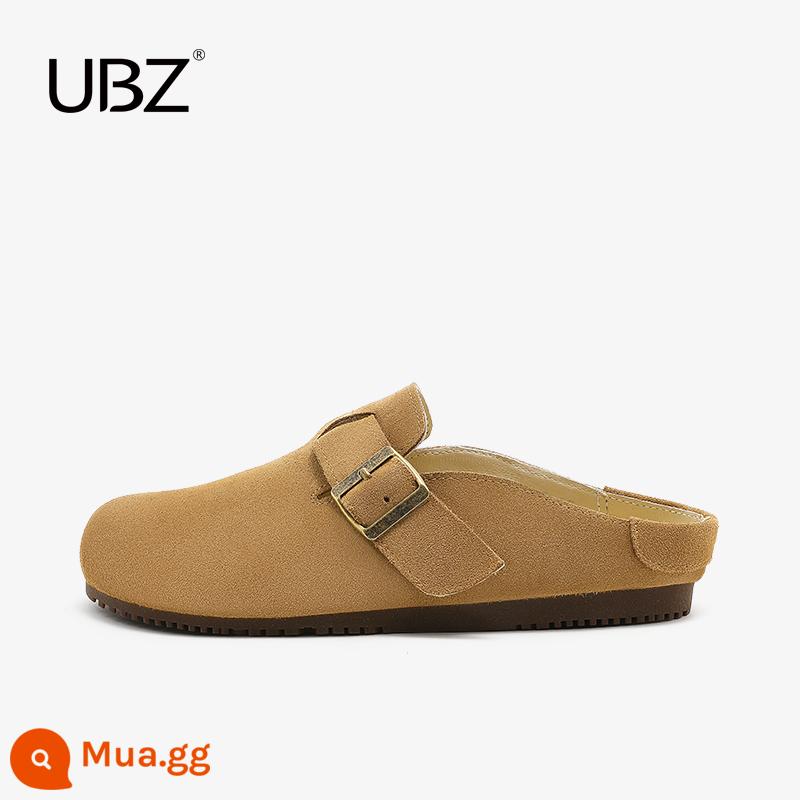 UBZ dép đi trong nhà Birkenstock chống thấm nước của phụ nữ mặc bên ngoài mùa thu 2022 mới ins hợp thời trang giày lười nửa kéo baotou giày đơn - Trà sữa (nhỏ hơn một size)