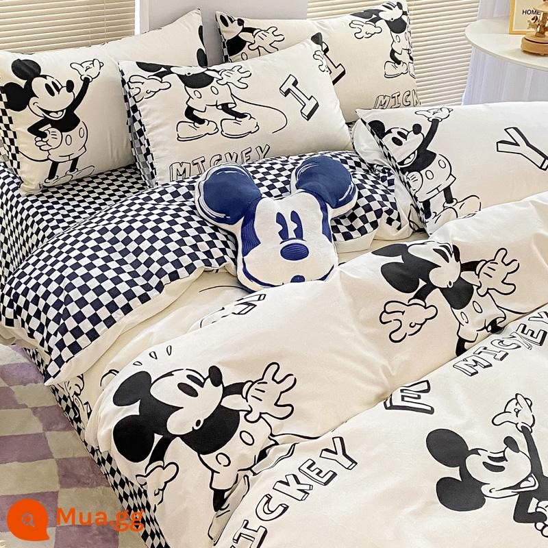 Disney Cotton Vỏ Chăn Đơn 100 Bông Nguyên Chất Chăn Ga 150X200X230 Ký Túc Xá Đơn Vỏ Chăn 3 Bộ - Bông-Mickey Hạnh Phúc