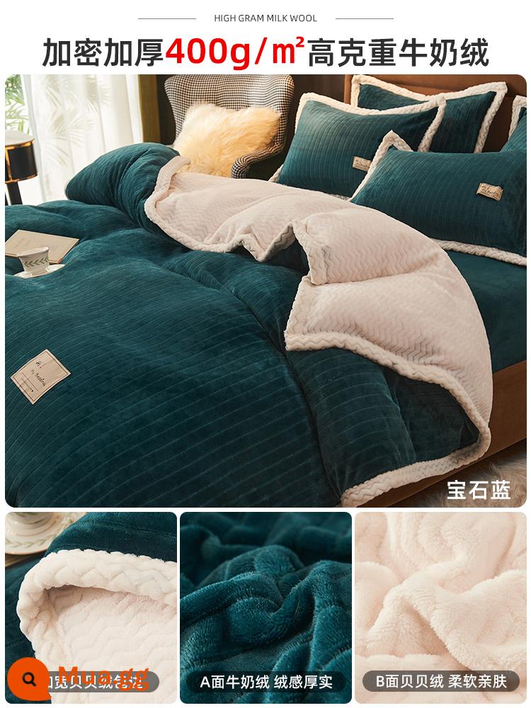 Nhung San Hô Vỏ Chăn Đơn Sữa Nhung Mùa Đông Dày Dép Nỉ 2 Mặt Sang Trọng Cotton Vỏ Chăn 200X230 mùa Đông - Ngọc Sapphire xanh