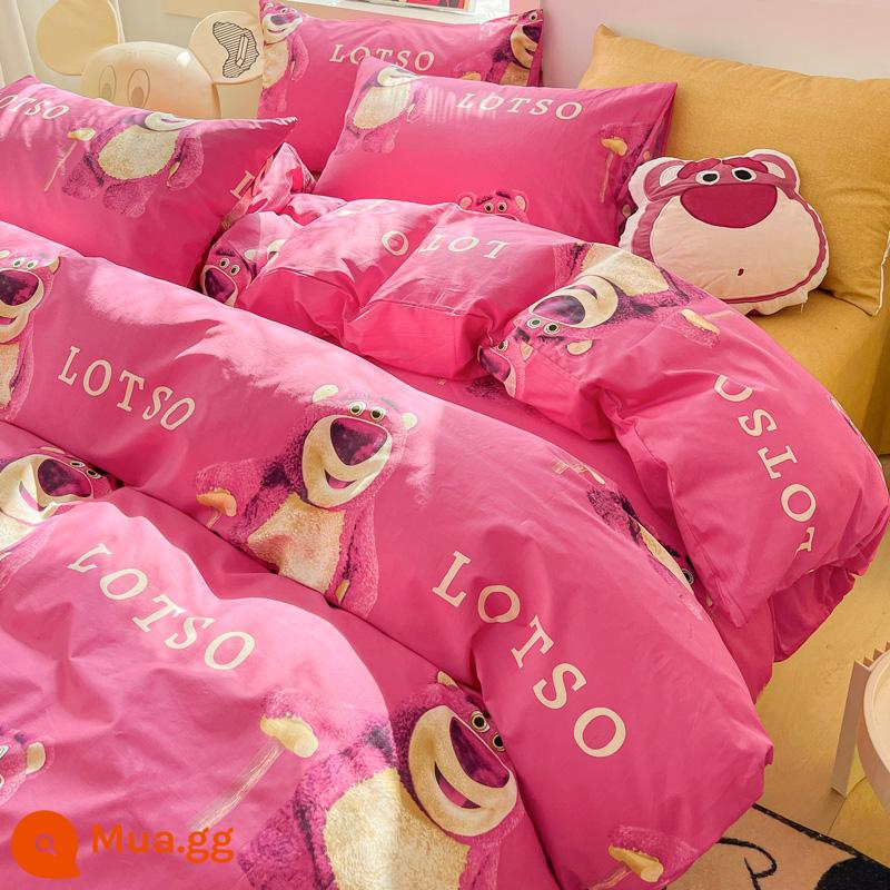 Disney Cotton Vỏ Chăn Đơn 100 Bông Nguyên Chất Chăn Ga 150X200X230 Ký Túc Xá Đơn Vỏ Chăn 3 Bộ - Bông - Ông Dâu Gấu