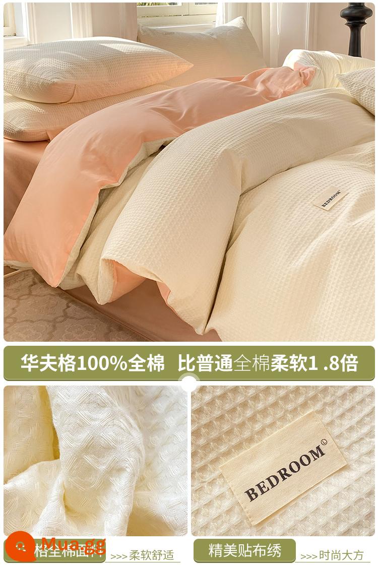 Giường bông Waffle 4 món 100 cotton chăn ga trải giường ký túc xá sinh viên khỏa thân ngủ chăn ga gối 3 món 4 - Baiju [Mềm mại và thoải mái, có thể ngủ khỏa thân]