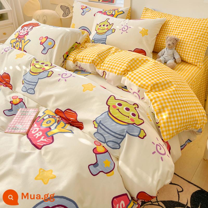 Disney Cotton Vỏ Chăn Đơn 100 Bông Nguyên Chất Chăn Ga 150X200X230 Ký Túc Xá Đơn Vỏ Chăn 3 Bộ - Cotton-Denim Woody