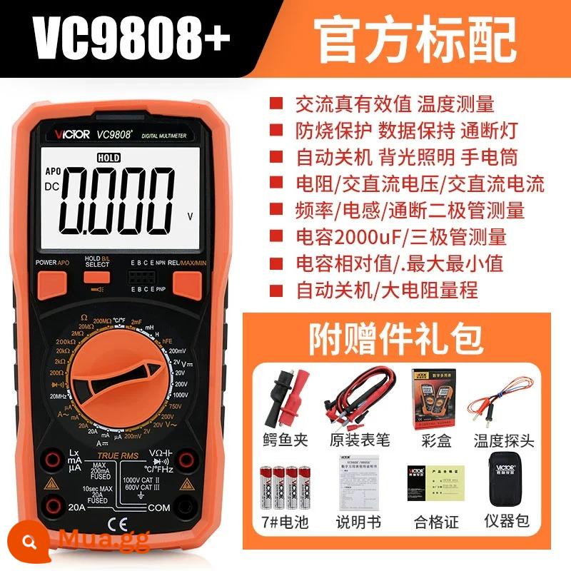 Đồng hồ vạn năng kỹ thuật số Victory VC890C + Điện áp AC và DC Dòng điện trở Bút đo vạn năng Bộ tiêu chuẩn - [Đồng hồ vạn năng Shengli] vc9808+ cấu hình tiêu chuẩn