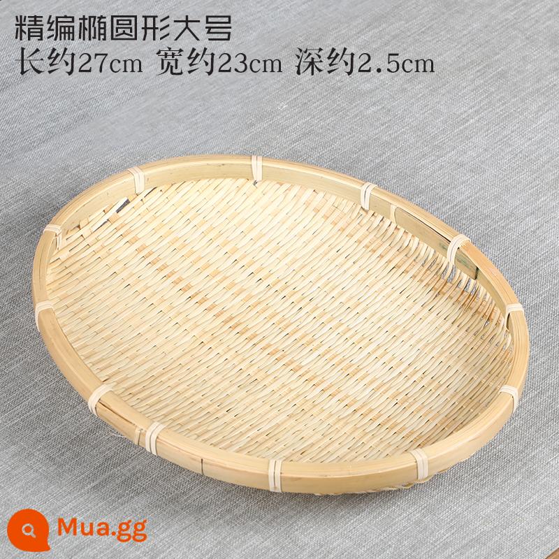 Handmade vàng lụa tre dệt trang trại khay đồ ăn nhẹ đĩa trái cây tròn quét rác rổ tre giỏ hấp bánh mì giải khát tấm trang trí mẫu giáo - Dây tóc hình bầu dục lớn