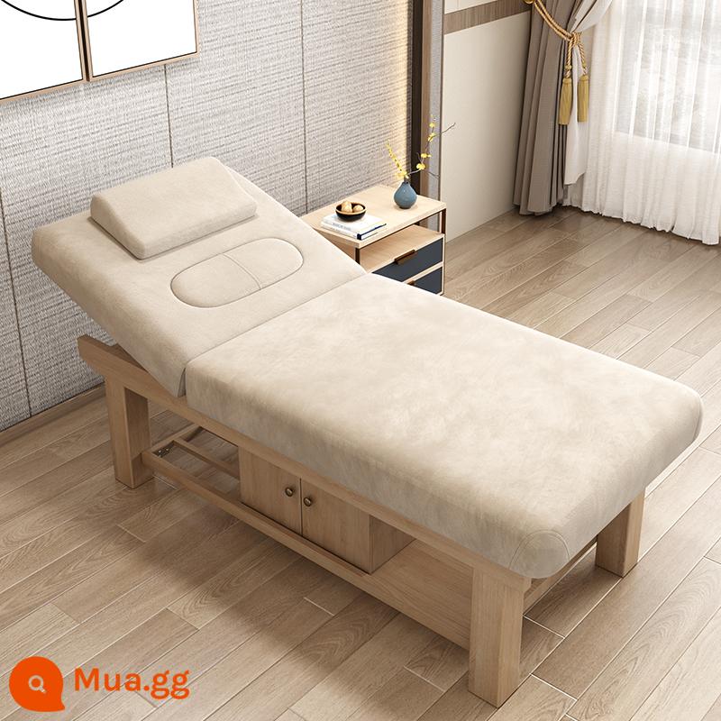 Solid Wood Beauty Bed Benc - Tủ gỗ nhung màu be vàng nguyên khối 185*70 có lỗ ngực