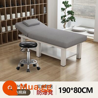 Giường làm đẹp thẩm mỹ viện giường massage đặc biệt giường vật lý trị liệu giường massage gấp nhà moxibustion xăm thêu làm đẹp lông mi giường có lỗ - Vải lanh màu xám 60 mét vuông 190 * 80 + ghế đẩu được bảo hành 5 năm