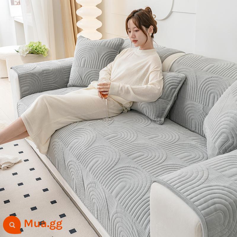 Sofa Đệm Mùa Đông Sang Trọng Đệm Chống Trơn Trượt Bốn Mùa Đa Năng 2022 Đệm Mới Lưới Đỏ Sofa Da Bọc Vải - Athena-Xám nâng cao