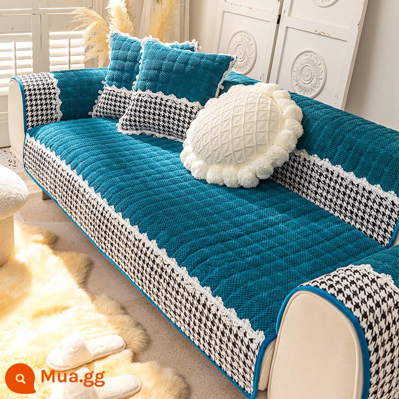 Sofa Vải Đệm Bốn Mùa Đa Năng Chống Trơn Trượt Bắc Âu Đơn Giản Dày Đệm Mùa Đông Sang Trọng Vỏ Bảo Vệ Khăn - Xinge-Xanh đậm