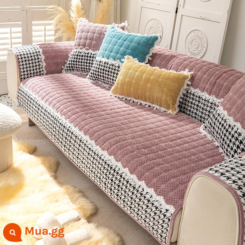 Sofa Vải Đệm Bốn Mùa Đa Năng Chống Trơn Trượt Bắc Âu Đơn Giản Dày Đệm Mùa Đông Sang Trọng Vỏ Bảo Vệ Khăn - Xinge-Tím Đỏ