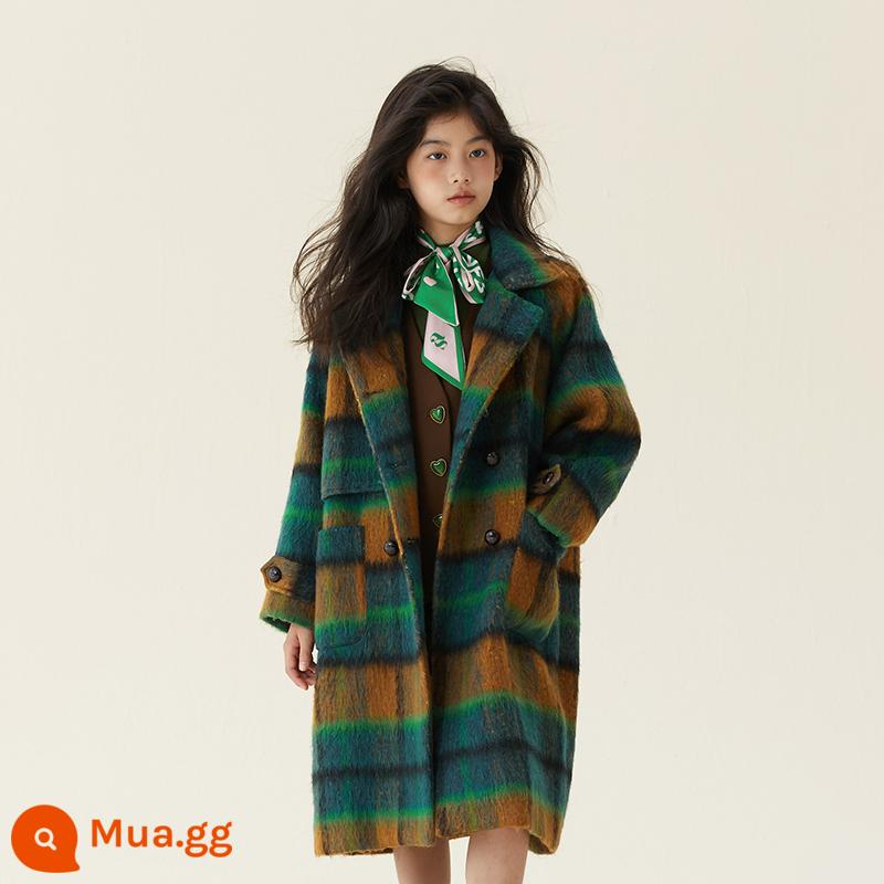 LovesAsakids đầu mùa đông dài Mao Text Biểu đồ áo khoác Cô gái mùa đông đôi Douder Loose Loose Scholarship Coat - Còn hàng màu xanh và nâu