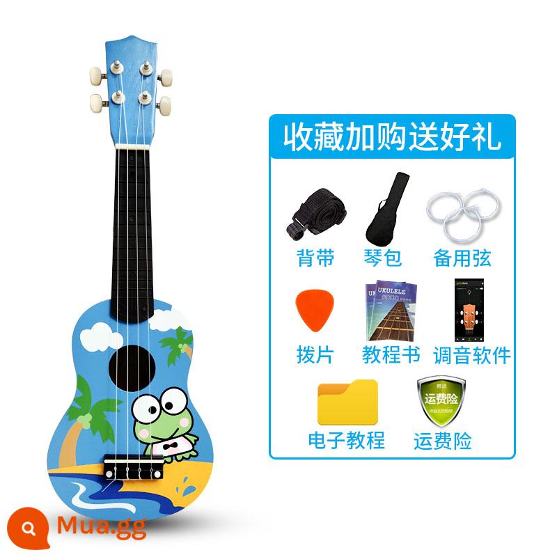 Đàn Ukulele cho trẻ em 21 inch hoạt hình nhỏ dễ thương Đàn Ukulele bé trai và bé gái người mới bắt đầu chơi đàn Ukulele - Ếch xanh [21 inch]