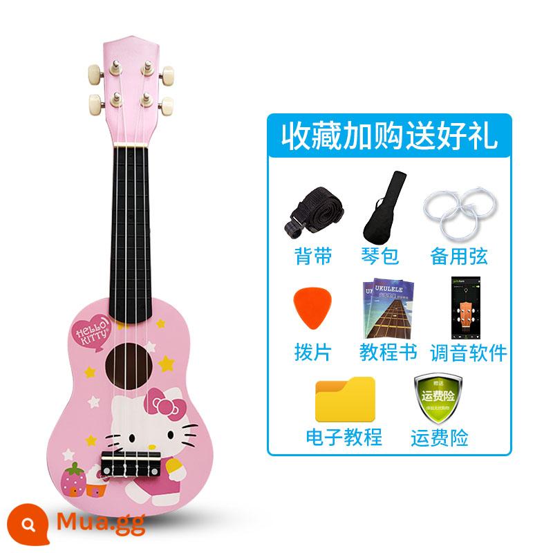 Đàn Ukulele cho trẻ em 21 inch hoạt hình nhỏ dễ thương Đàn Ukulele bé trai và bé gái người mới bắt đầu chơi đàn Ukulele - Mèo con màu hồng[21 inch]