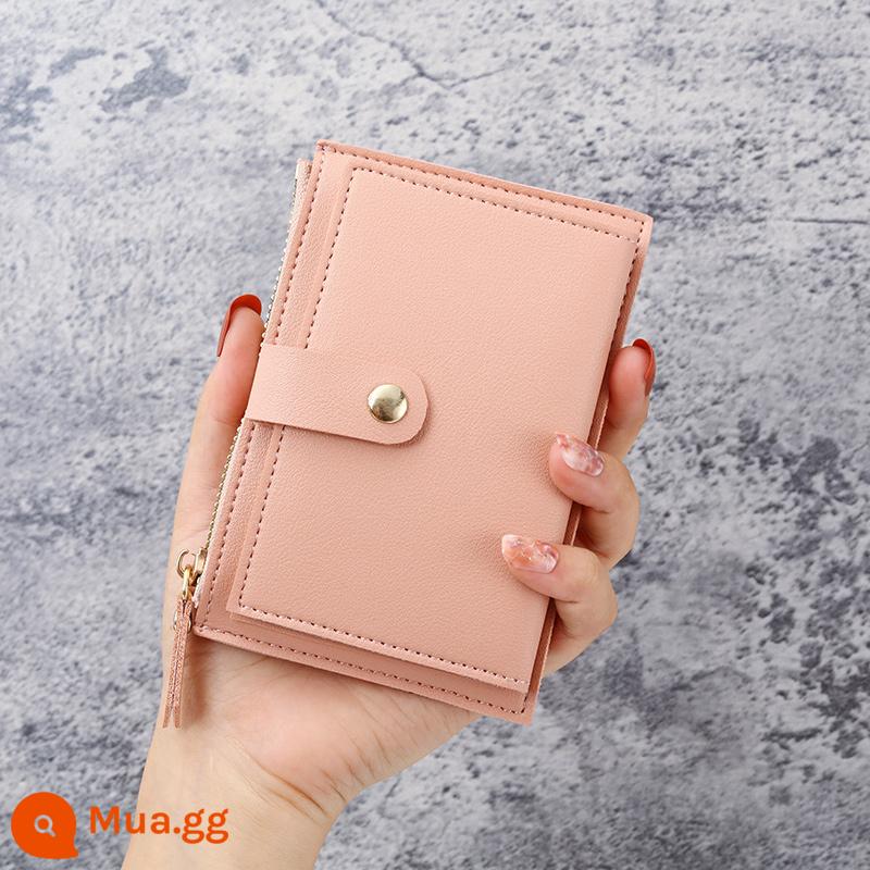 Kẹp ngắn siêu mỏng thời trang đơn giản cho nữ ngăn đựng thẻ khóa kéo khóa Clutch học sinh trung học túi đựng tiền xu - màu hồng nhạt