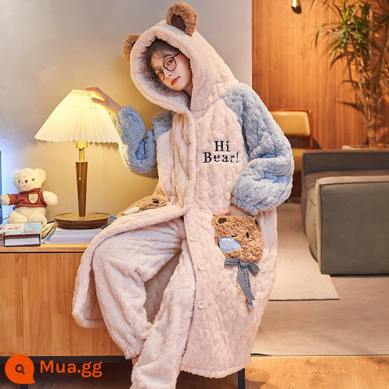 Coral Velvet Ngủ Áo Áo Autumn and Winter 2022 MỚI cộng với bộ đồ ngủ dày nhung nhung - 52060[có quần nhung]