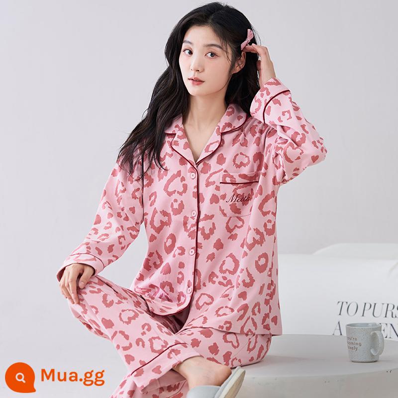 Bộ đồ ngủ cho nữ phong cách mùa hè cotton dài tay có miếng đệm ngực có thể mặc bên ngoài quần áo ở nhà bộ đồ cỡ lớn thông thường dành cho nữ mùa xuân thu - 3944 [Đệm ngực có thể tháo rời]