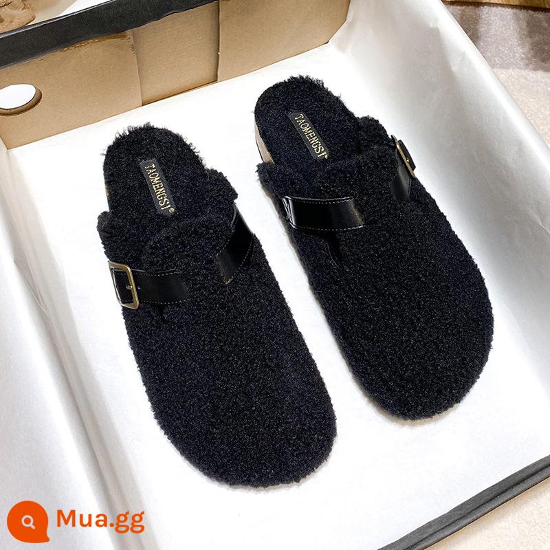 Sanxi Cùng Phong Cách Giày Birkenstock Nữ Bao Đầu Nửa Kéo Cho Áo Khoác Ngoài 2023 Mới Birkenstock Giày Câu Cá Đế Dày Tăng Chiều Cao Xăng Đan Và Dép - Cây lau nhà lông màu đen [nên tăng một cỡ]