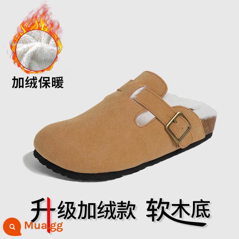 Sanxi Cùng Phong Cách Giày Birkenstock Nữ Bao Đầu Nửa Kéo Cho Áo Khoác Ngoài 2023 Mới Birkenstock Giày Câu Cá Đế Dày Tăng Chiều Cao Xăng Đan Và Dép - Kiểu nhung nâng cấp bằng kaki [nên tăng một cỡ]