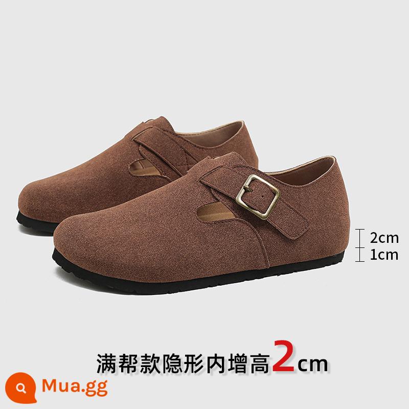 Sanxi Cùng Phong Cách Giày Birkenstock Nữ Bao Đầu Nửa Kéo Cho Áo Khoác Ngoài 2023 Mới Birkenstock Giày Câu Cá Đế Dày Tăng Chiều Cao Xăng Đan Và Dép - Màu nâu sẫm - full size [nên lấy lớn hơn một size]