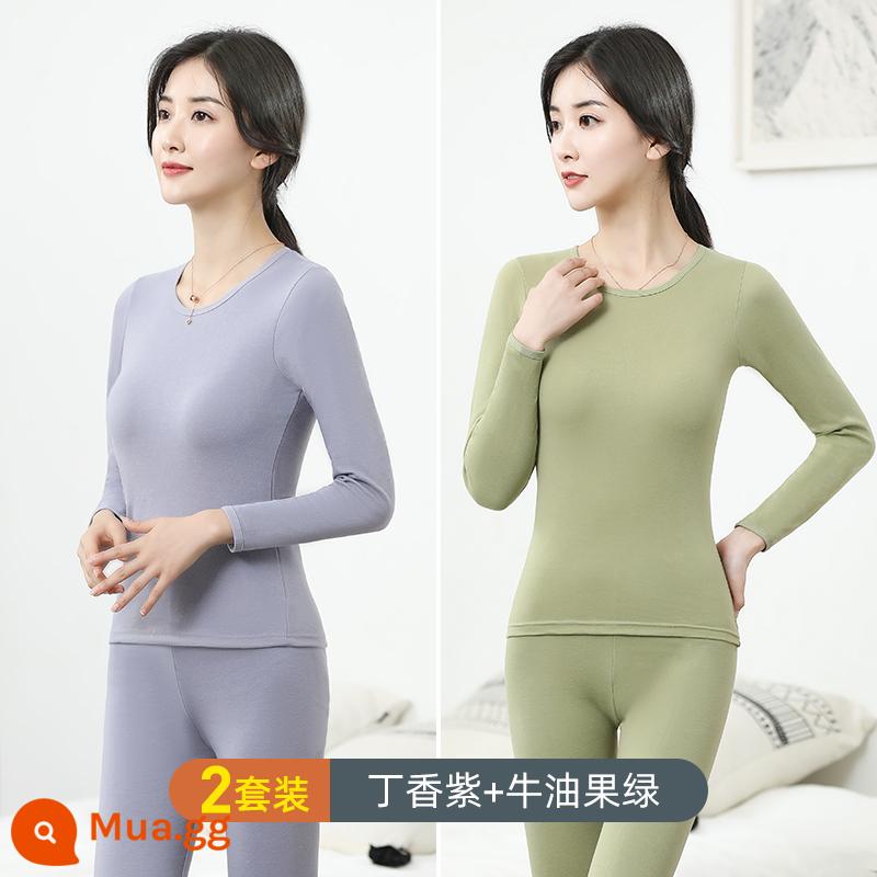 Nanjiren Quần Áo Thu Đông Và Quần Vệ Sinh Nữ Cotton Nguyên Chất Bộ Đồ Đáy Mỏng Áo Len Cotton Sinh Viên Cổ Tròn Làm Nóng Quần Áo - Tử đinh hương + xanh bơ