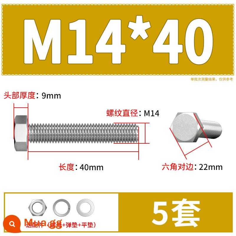 Thép Không Gỉ 304 Bên Ngoài Vít Lục Giác Bu Lông Bộ Daquan Phụ Kiện Ốc Vít Dài M4M5M6M8M10M12 - M14*40(5 bộ