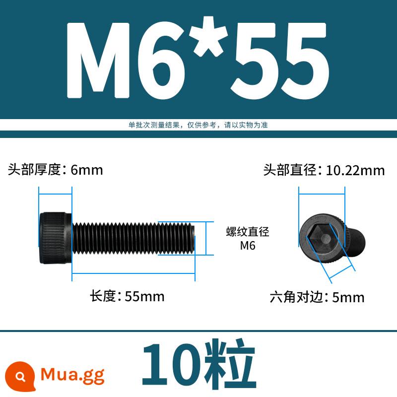 Vít lục giác bên trong bu lông cường độ cao 12.9 đầu cốc hình trụ đầu vít đầy đủ răng M3M4M5M6M8M10M12 - M6*55(10 viên