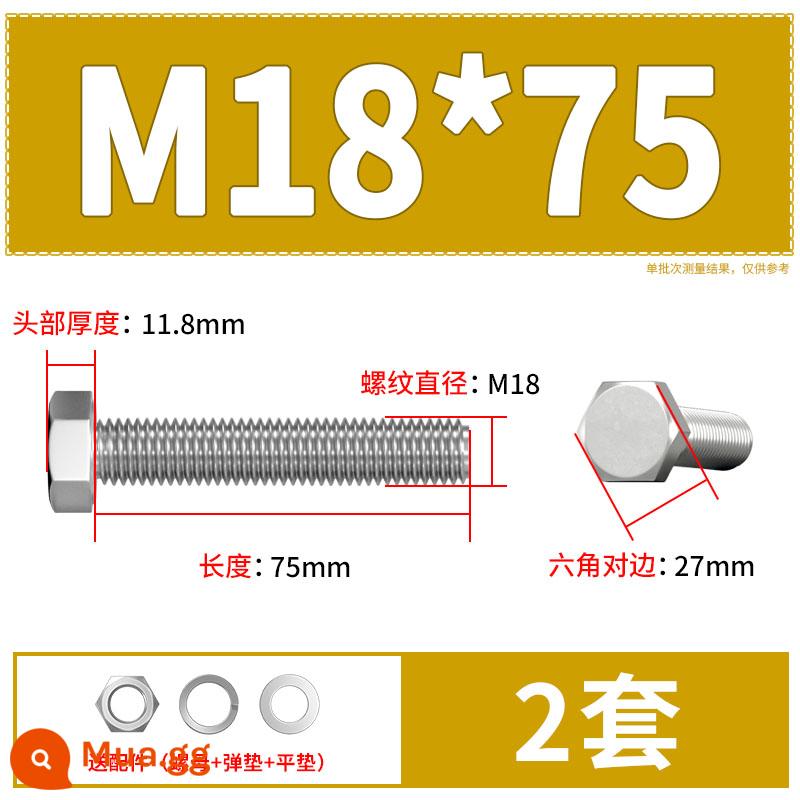 Thép Không Gỉ 304 Bên Ngoài Vít Lục Giác Bu Lông Bộ Daquan Phụ Kiện Ốc Vít Dài M4M5M6M8M10M12 - M18*75(2 bộ