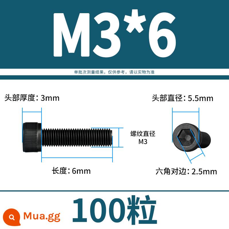 Vít lục giác bên trong bu lông cường độ cao 12.9 đầu cốc hình trụ đầu vít đầy đủ răng M3M4M5M6M8M10M12 - M3*6(100 viên