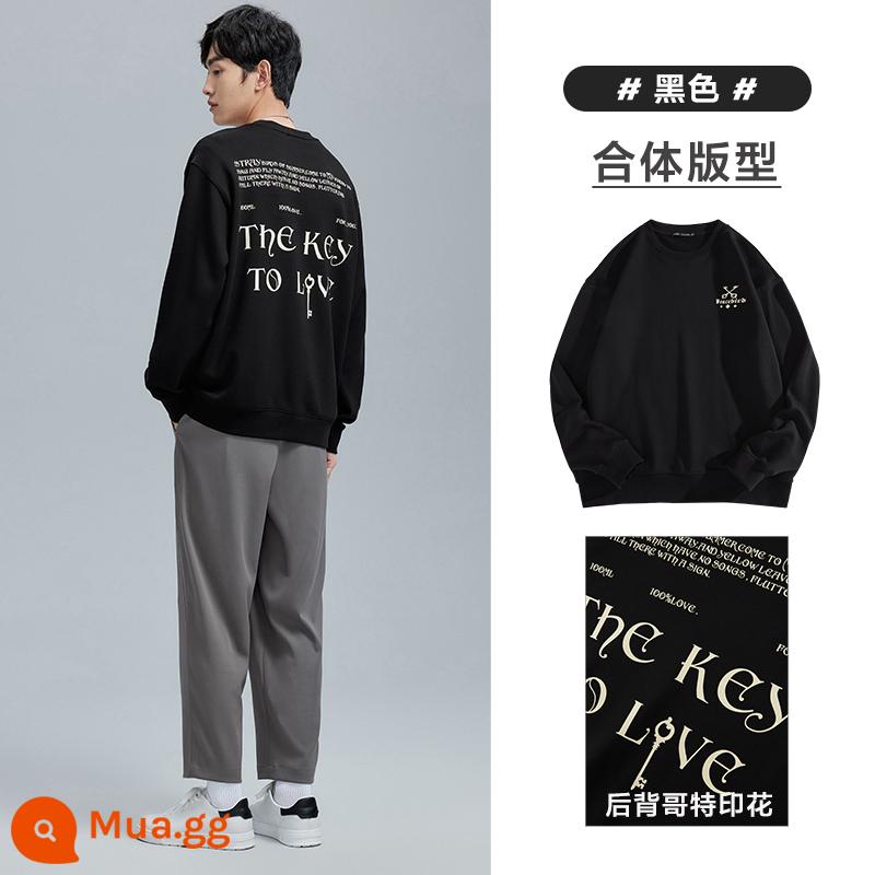 Peacebird Áo Len Nam Lưng Gothic In Nặng Cotton Mùa Xuân 2023 Mới Thời Trang Nam Cao Cấp - Đen (vừa vặn)