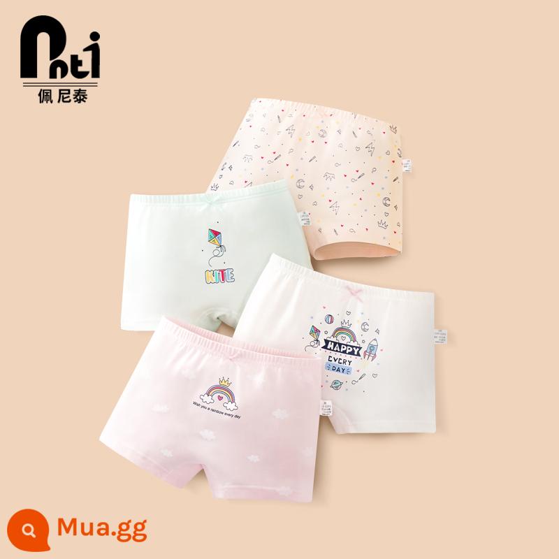 Quần lót trẻ em Penithai cotton nữ quần lót bé gái boxer tam giác quần đùi bé gái bé lớn không kẹp pp - Kite Rainbow (bộ hộp vuông 4 chiếc)