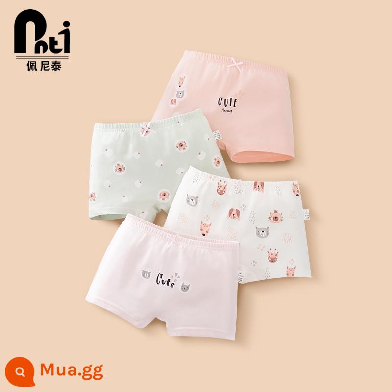 Quần lót trẻ em Penithai cotton nữ quần lót bé gái boxer tam giác quần đùi bé gái bé lớn không kẹp pp - Động vật bé (gói bốn hộp vuông)