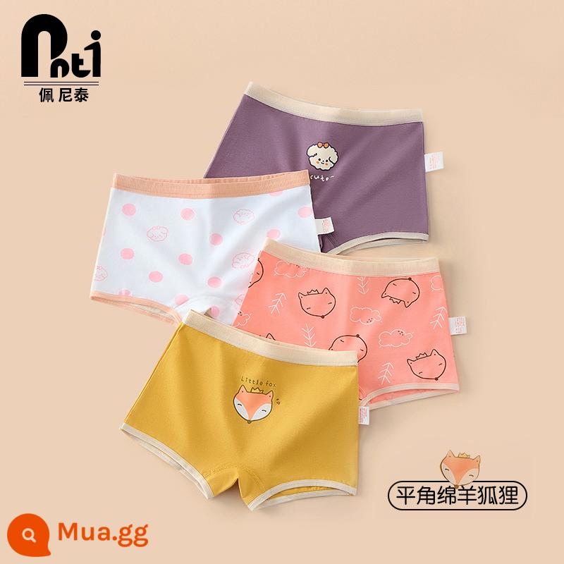 Quần lót trẻ em Penithai cotton nữ quần lót bé gái boxer tam giác quần đùi bé gái bé lớn không kẹp pp - Sheep Fox Style 2024 (Góc phẳng 4 gói)