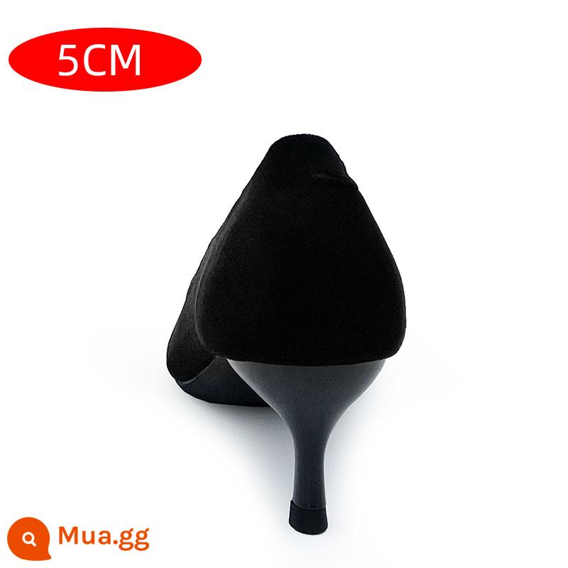 Giày cao gót màu đen 7cm dành cho nữ có gót nhọn, giày cao gót da lộn chuyên nghiệp đa năng 5cm, tất đen thanh lịch, cao cấp - Da lộn màu đen 5CM