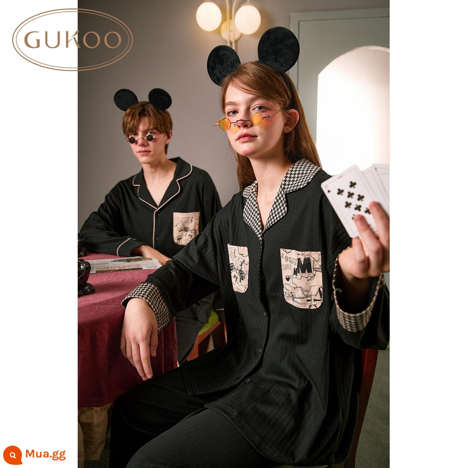 Gukoo/Nutshell Disney vài bộ đồ ngủ phụ nữ mùa xuân và mùa hè cotton phục vụ tại nhà cảm giác mát mẻ đồ ngủ nam có thể mặc bên ngoài phù hợp với MỘT - Bộ đồ ngủ nữ tay dài Mickey (cotton thun)