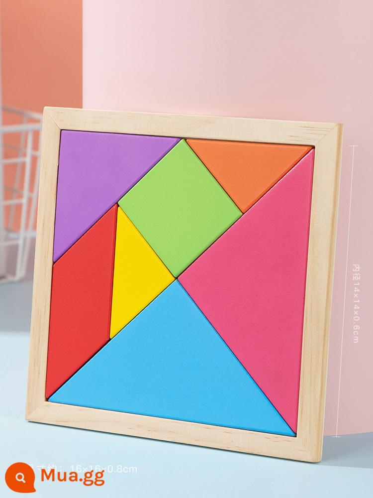 Trẻ Em Tangram Xếp Hình Đồ Chơi Xếp Hình Ba Chiều Khối Xây Dựng Xếp Hình Lắp Ráp Học Sinh Tiểu Học Bằng Gỗ - Tangram 16x16CM (gỗ thông) có hình vẽ