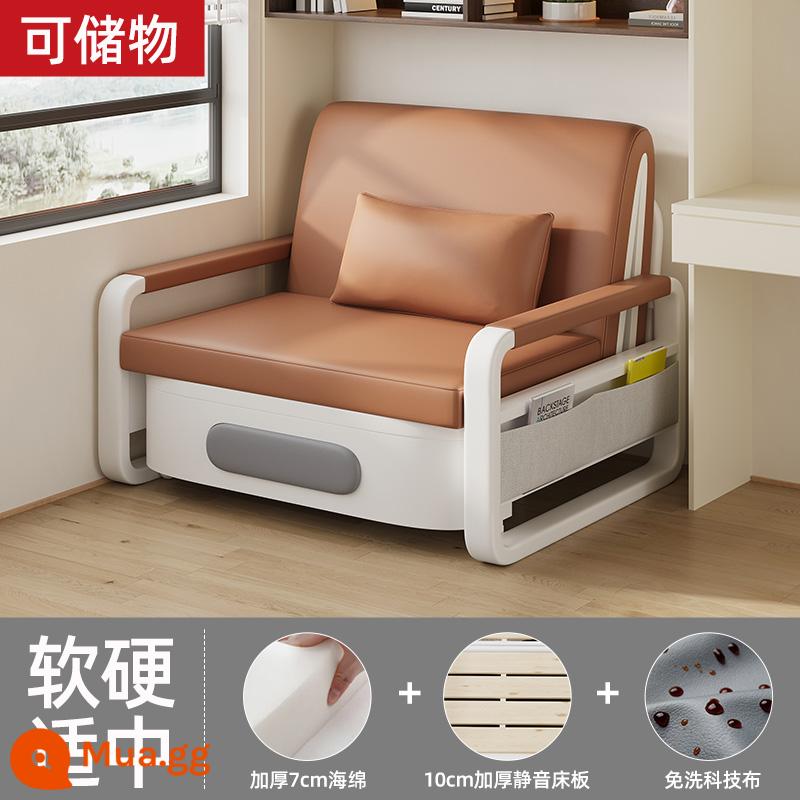 Sofa giường gấp đơn văn phòng giường gấp cho thuê phòng chung cư nhỏ sofa phòng khách đơn giản đa năng - [Phiên bản xốp] Vải kỹ thuật không giặt-màu cam [có thể cất giữ]